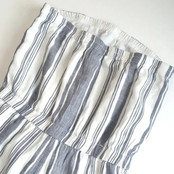 Naked Zebra Denim Blue & White Stripe Rayon Strapless Cropped Pantsuit Jumper S - Picture 7 of 11